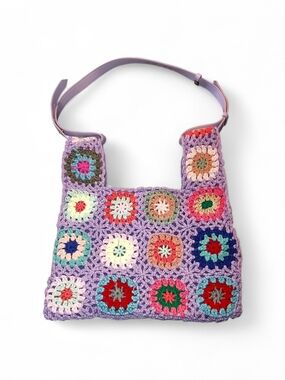 Lavender Crochet Granny Square Shoulder Bag